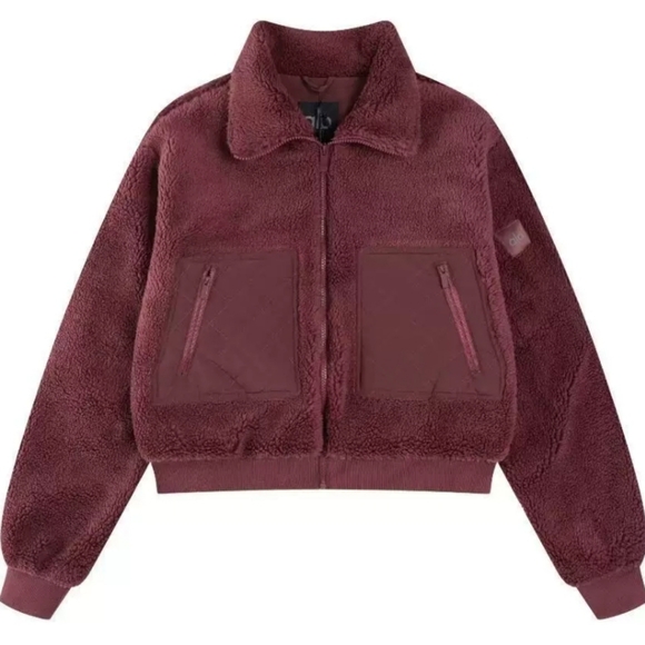 ALO YOGA BURGUNDY SHERPA JACKET SMALL - Picture 2 of 7